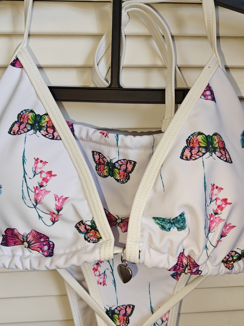 Amazon White Butterfly Print Bikini Set Women's Size M - Picture 2 of 8